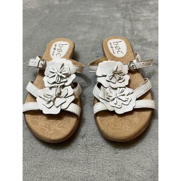 BOC Born Concept White Leather Flower Thong Sandals Flip Flop 6 Boho Farmcore - Picture 3 of 9